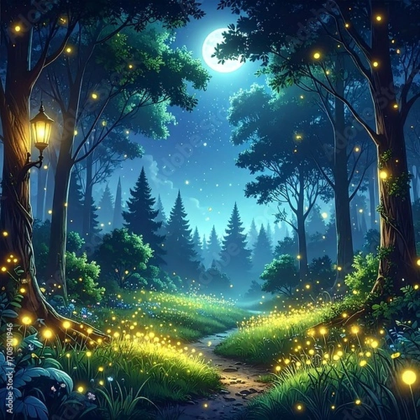 Obraz Enchanted forest at night