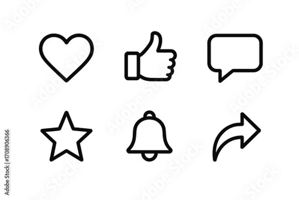 Fototapeta Social media linear icon set. featuring heart, like, comment, favorite, notification, share symbols