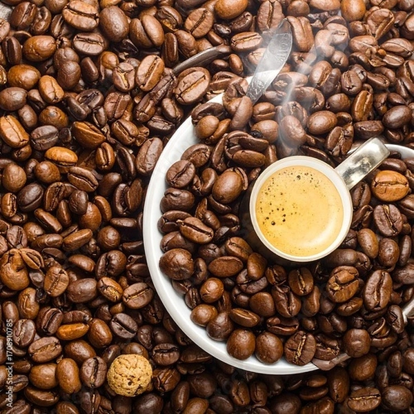 Obraz Espresso cup surrounded by coffee beans