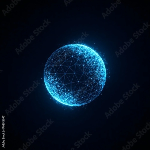 Obraz A luminous blue sphere of connected nodes and lines. Abstract background for a tech poster or wallpaper, Futuristic data visualization.