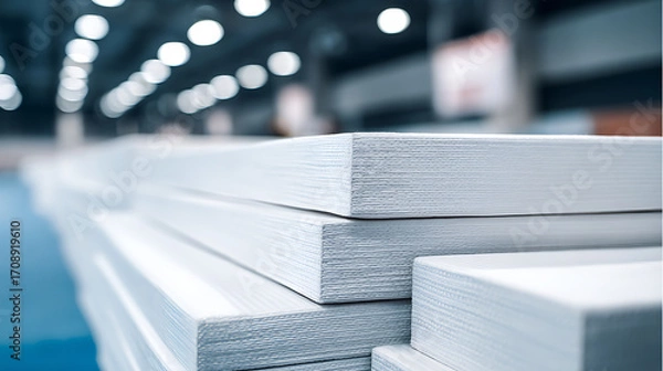 Obraz Stacked white panels in a warehouse setting
