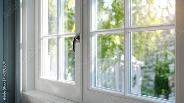Fototapeta Bright View Through Window Showing Lush Greenery in Daylight