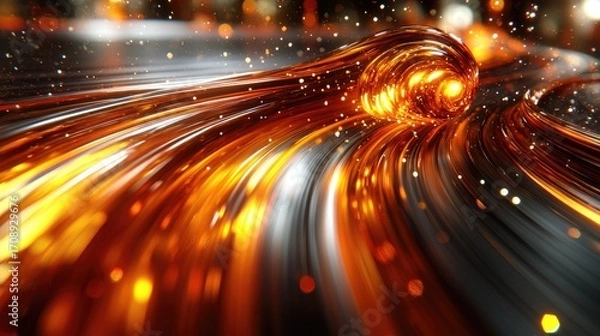 Obraz Abstract futuristic background with glowing gold lines and bokeh effect creating energy flow