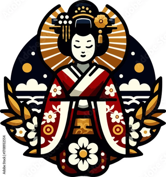 Obraz icon_logo_symbol_Beautiful_Traditional_Japanese_Woman_Cartoon_Vector_Illustration