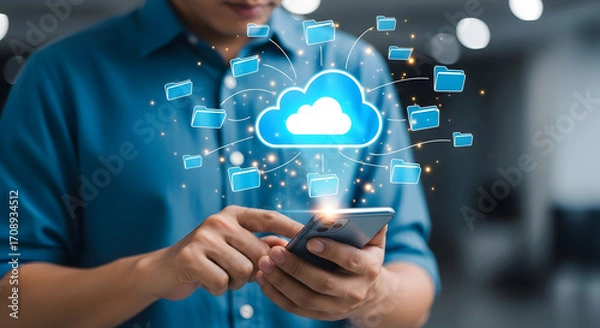 Fototapeta Access cloud data easily with mobile technology