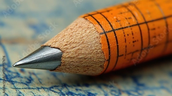 Obraz Macro shot of orange pencil with grid lines on a textured background creating a focal point