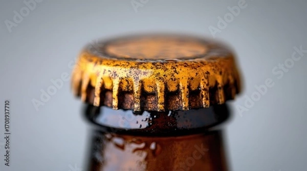 Obraz Macro shot showcasing the intricate details of a bottle cap with a vintage appeal bottle