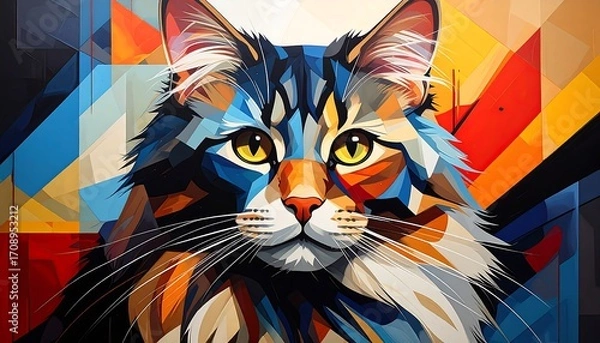 Obraz Colorful cat portrait with geometric style