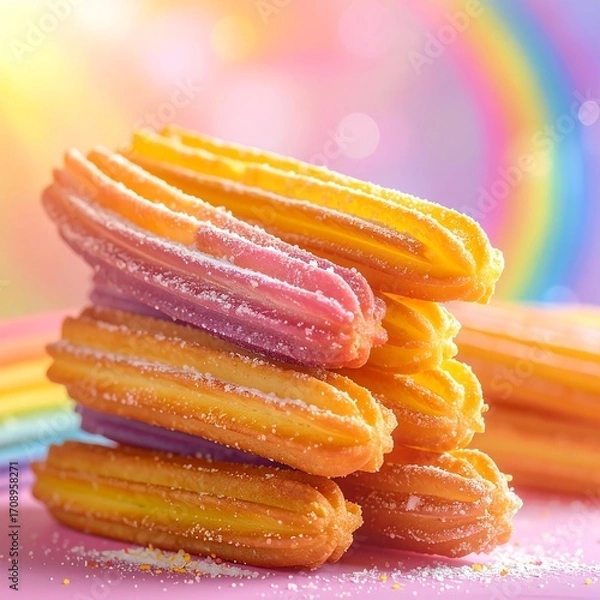 Obraz Colorful churros stacked on a pink surface