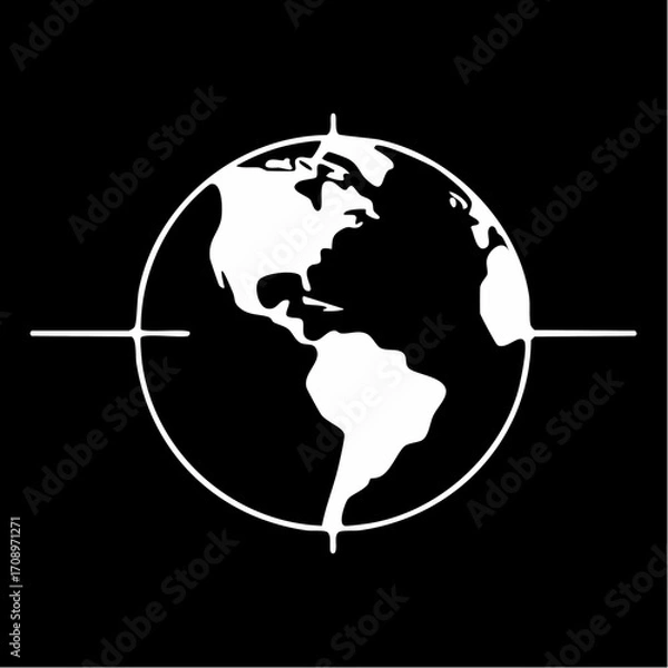 Fototapeta A graphic illustration of planet Earth showing the Americas, centered within a circular target or compass design.
