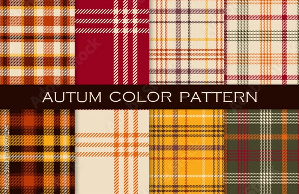 Fototapeta 秋色カラーのチェック柄シームレスパターンセット ８種類