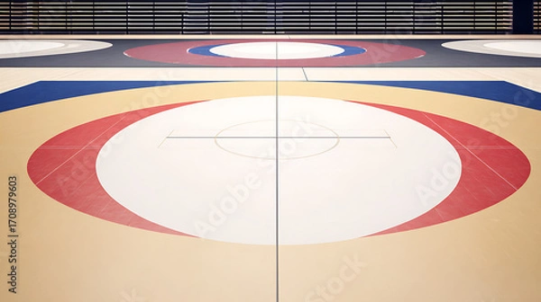 Fototapeta Close-up view of a curling rink with concentric circles and center target markings