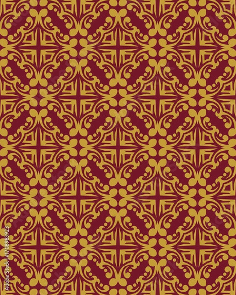 Fototapeta Abstract gold and red vintage ornament pattern background