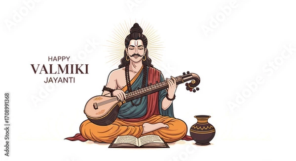 Obraz Happy Valmiki Jayanti festival greeting with sage playing Veena