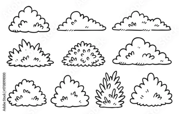 Fototapeta Bush and shrub doodle collection isolated on transparent background, generative ai