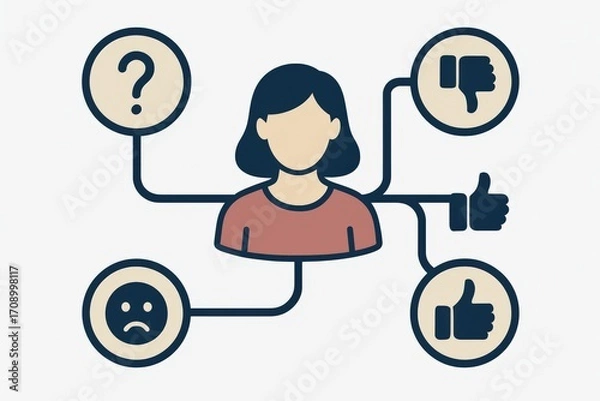 Fototapeta Visualizing Emotional Dynamics of a Thoughtful Individual Captured with Conceptual Symbols Representing Feedback Reactions in an Engaging Illustrative Format captured with clarity