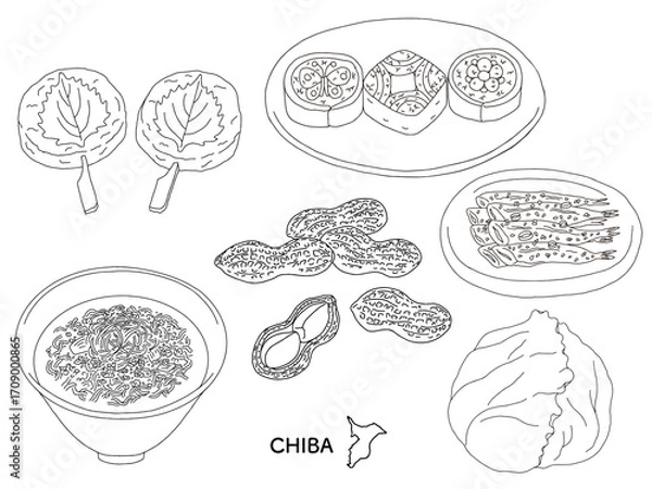 Fototapeta 千葉グルメ旅行＿食べ物のイラストセット