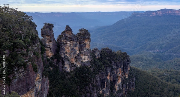 Fototapeta Panoramic view of the Three Sisters at the Blue Mountains in Australia