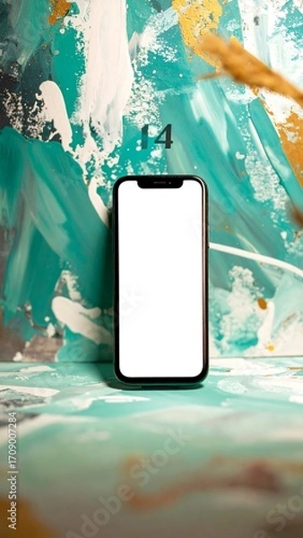 Obraz Phone on abstract teal background