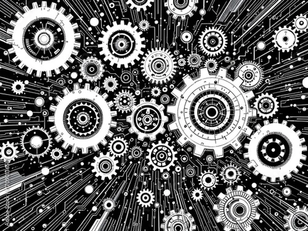 Obraz Interconnected Gears and Circuitry A Technological Illustration