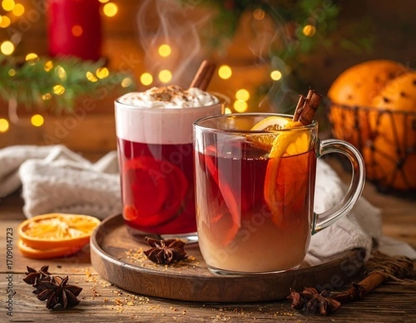 Obraz Festive warm drinks on a tray