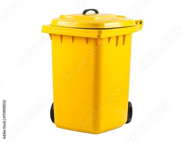 Fototapeta Bright yellow plastic garbage can