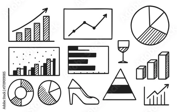 Fototapeta Business chart and graph doodle collection isolated on transparent background, generative ai