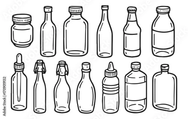 Fototapeta Bottle and jar doodle collection isolated on transparent background, generative ai