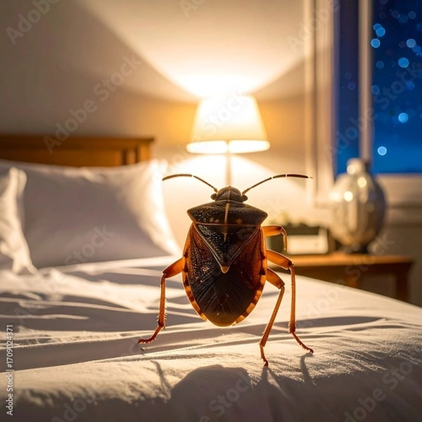 Fototapeta Bug on a bed at night