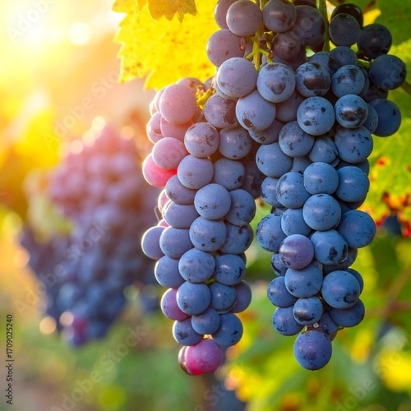 Fototapeta Bunches of ripe grapes on vine