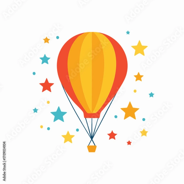 Fototapeta Vector illustration of colorful hot air balloon flying in the sky