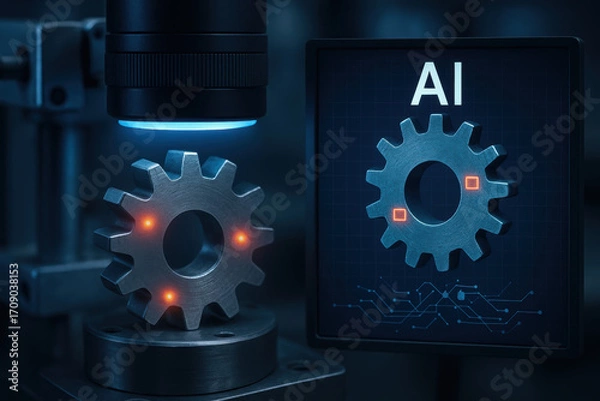 Fototapeta AI image processing in industry production enhances precision and efficiency with advanced technology analyzing mechanical parts in manufacturing