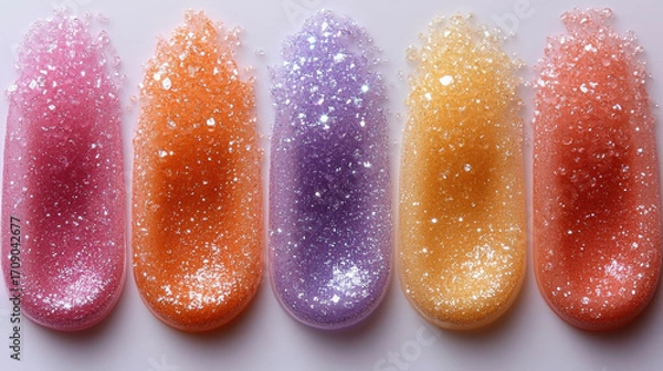 Fototapeta Lip gloss swatches with glitter in vibrant gradient colors