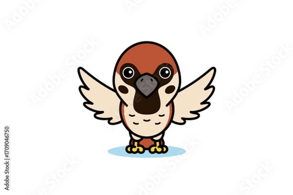 Fototapeta Cute Sparrow Bird Spreading Wings Cartoon Illustration