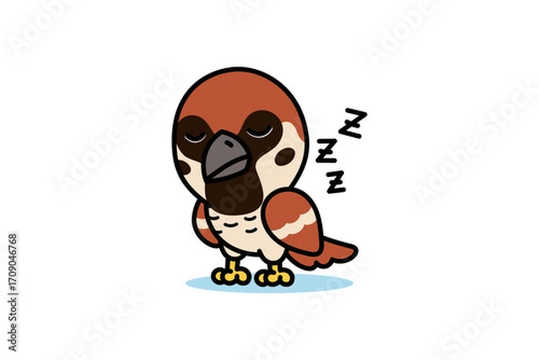 Fototapeta Cute Sparrow Bird Sleeping Cartoon Illustration