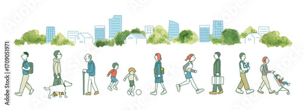 Obraz 町を行き交う人々　ベクターイラスト