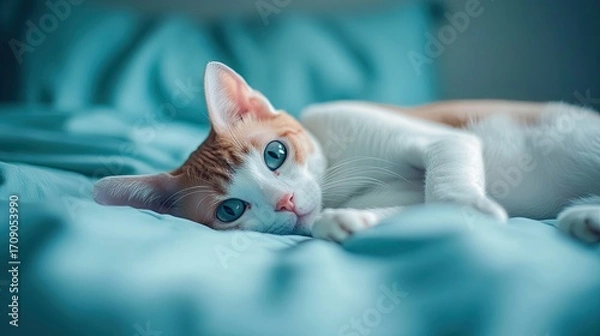 Obraz Cute cat relaxing on bed