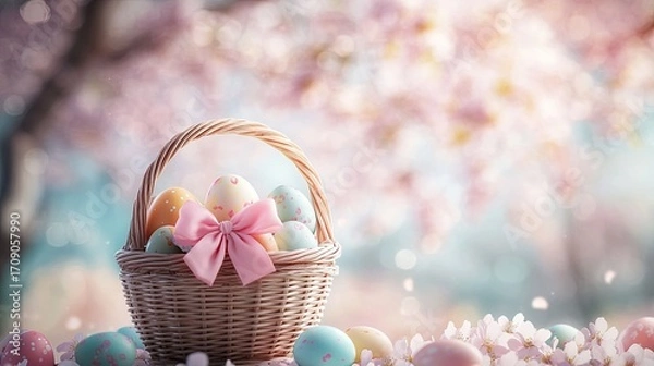 Obraz Easter eggs in basket springtime