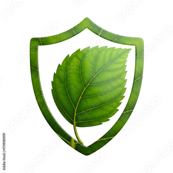 Fototapeta Green Leaf Sits Inside Leafy Shield on Transparent Background, Representing Natural Protection