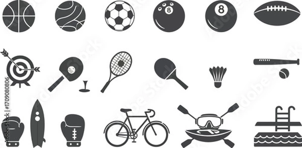 Fototapeta Sports equipment icons vector set of different sports balls and activities