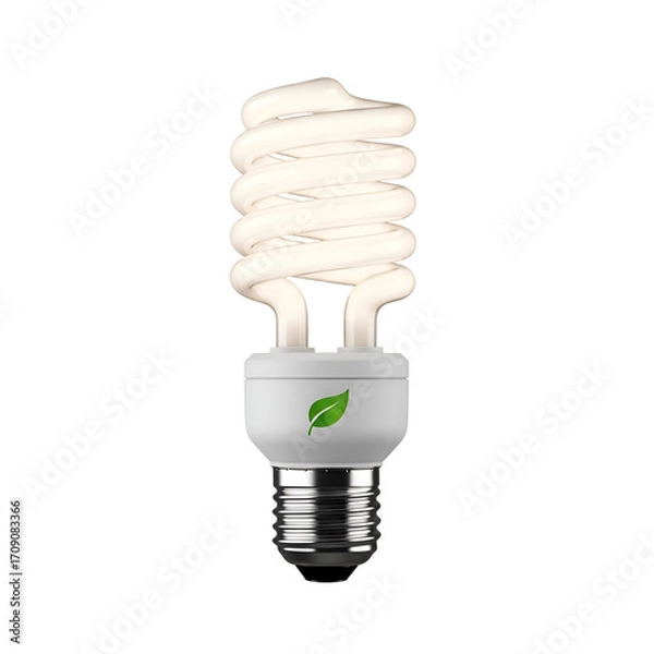 Fototapeta Energy Saving Light Bulb Shines Brightly with Green Leaf on Transparent Background, Symbolizing Sustainability