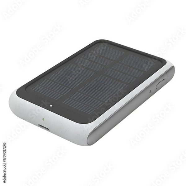 Fototapeta Solar Panel Power Bank Rests on Transparent Background, Showing Renewable Energy Technology Device