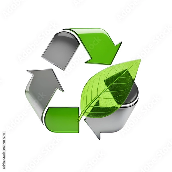 Fototapeta Recycle Symbol with Leaf Represents Environmental Awareness and Sustainable Future
