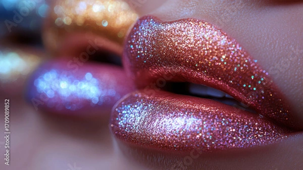 Obraz Shiny glitter lips in pink and gold tones