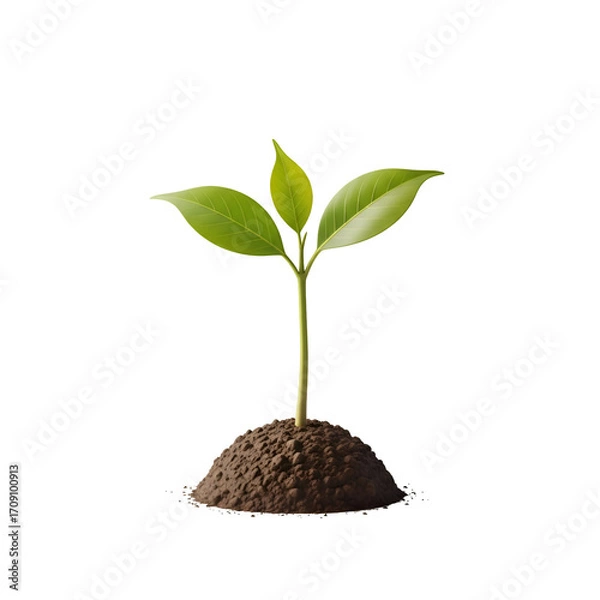 Fototapeta Seedling Grows from Soil on Transparent Background, Showing Sprout and Green Leaves, Growth Concept