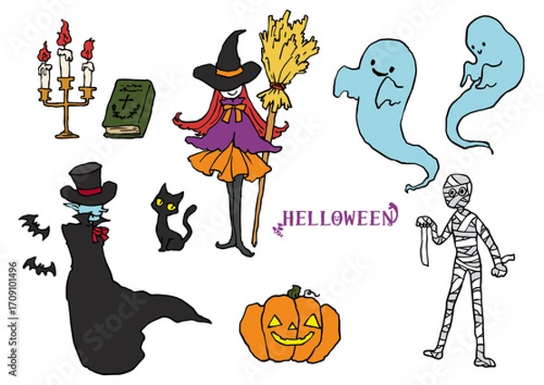 Fototapeta 手描きのハロウィンセット
