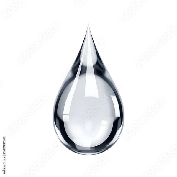 Fototapeta Single Water Drop Shines on Transparent Background, Illustrating Purity and Cleanliness, Liquid