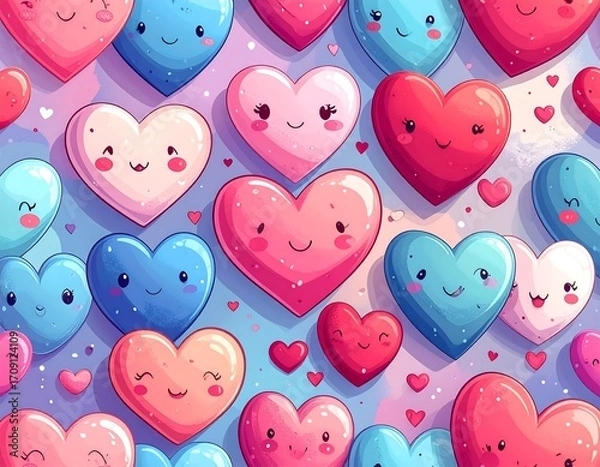 Obraz Cute cartoon hearts pattern