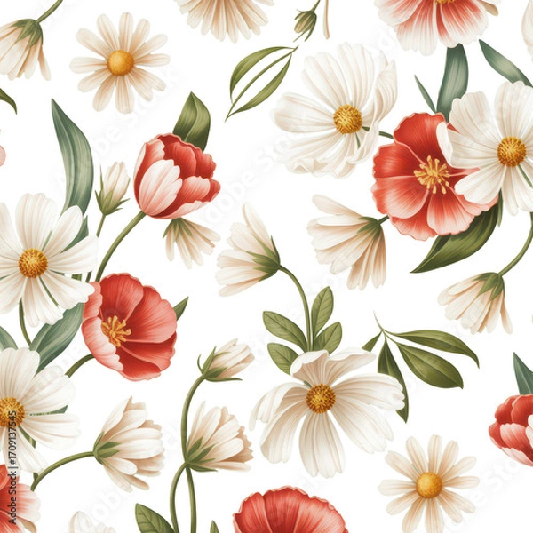 Obraz Elegant Floral Pattern on Light Sage Green Background