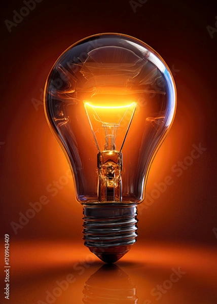 Fototapeta A vintage light bulb emits a warm orange glow, creating an inviting atmosphere. Its intricate design showcases the beauty of simplicity and innovation in illumination.